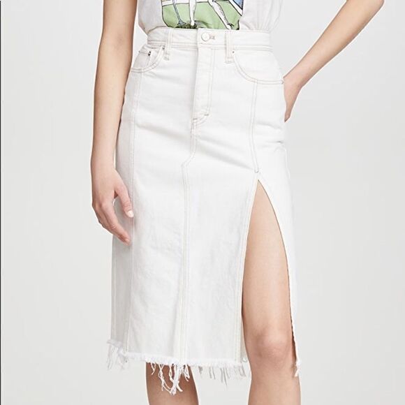 EUC Free People Mambo White Denim Midi Skirt 28 - Picture 3 of 7